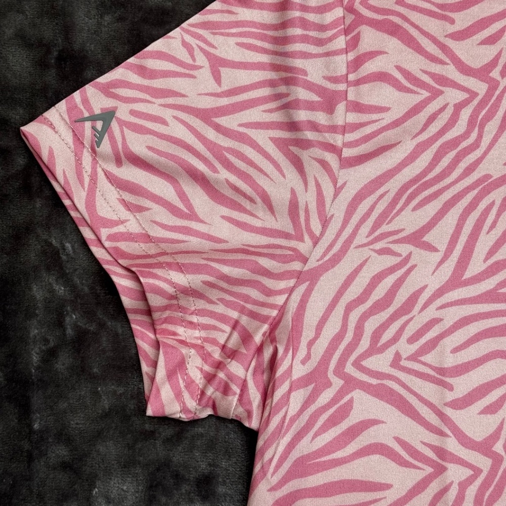 Classic OM Antigua Pink Zebra Print Golf Polo Shirt Performance Medium - Picture 3 of 9